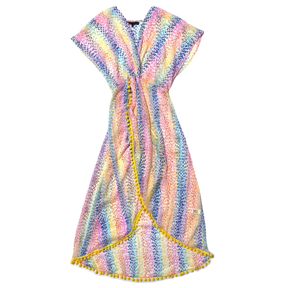 America & Beyond Semi-Sheer Cheetah Rainbow Stripes Cover-Up Dress Size Medium